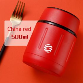 Stainless Steel Insulated Barrel Household Office Worker Congee Cooking Smoldering Cup Stewpot (Option: Red-500ml)