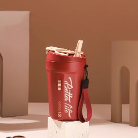 Good-looking 304 Stainless Steel Traveling Mug Straw Cup With Rope Handle Portable Coffee Cup (Option: Cola Red With Straw-520ml304 Liner)