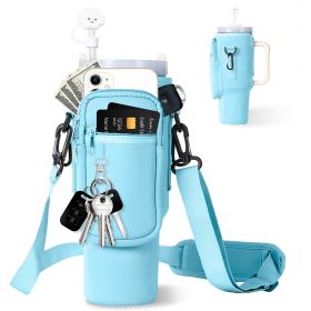 Neoprene Water Bottle Pouch Adjustable Shoulder Strap 30oz Water Cup Protective Cover (Option: Sky Blue)