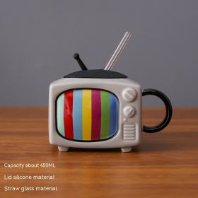 Creative Retro TV Youth Memory Ceramic Cup (Option: Gray-450ml)