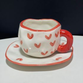 Hand-painted White Clouds Coffee Set Hand-pinching Irregular (Option: Red Love-250ml)