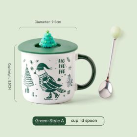 Christmas Mug Creative Cute Cartoon Ceramic Cup (Option: A Green With Cover Spoon-301to400ml)