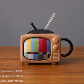 Creative Retro TV Youth Memory Ceramic Cup (Option: Brown-450ml)