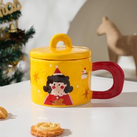 Cute Happy Girl Mug Candy Color Ceramic With Lid Household (Option: Yellow-300ml)