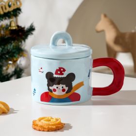 Cute Happy Girl Mug Candy Color Ceramic With Lid Household (Option: Blue-300ml)