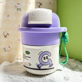 Good-looking Coffee Cup Stainless Steel Cold Insulation Cup Cartoon Cute (Option: Refreshing White And Purple-550ml)