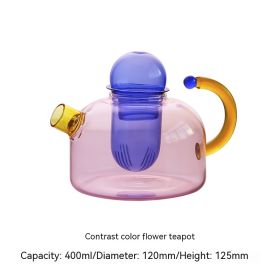 Creative Contrast Color High Temperature Resistant Glass Teapot (Option: Blue Hit Pink 400ml)