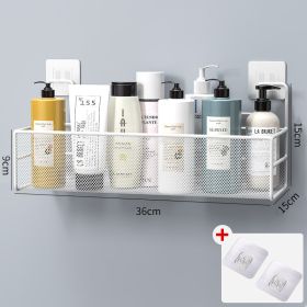 Shower Wall Shelf Wall Mounted Bathroom Shelves Storage Rack Toilet WC Accessories Kitchen Free Punch Condiment Storage Baskets (Color: white large, Ships From: China)