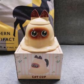 Cute Cat Cup Siamese Cat With Lid (Option: Meow Cup Tearful-Single Cup Spoon)