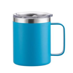 Simple Solid Color Stainless Steel Mug Cup Handle Cup (Option: Spray Plastic Sky Blue-14oz)